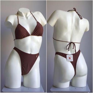 90s Chocolate Brown Ultra High Cut Thong Bikini / Vintage Deadstock Scandalous Skimpy Swimsuit LARGE XL