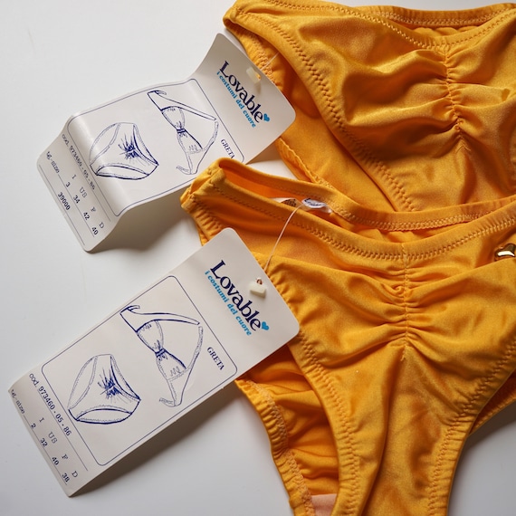 80s Golden Yellow Ruched Brief Bikini Set / Vinta… - image 5