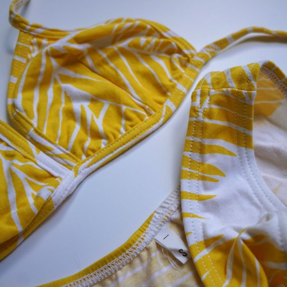 90s Yellow White Fern Leaf Print Bikini Set / Vin… - image 5