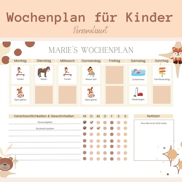 Wochenplaner für Kinder, Wochenplan A3, Routinekarten zum Ausdrucken, Aufgabenplan, Routinekarten Kinder, Wochenplaner, Montessori