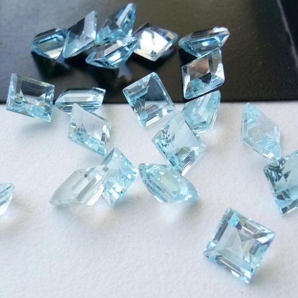 Natural Blue Topaz Square Faceted Cut 5mm to 12mm Calibrated Natural Loose Gemstone