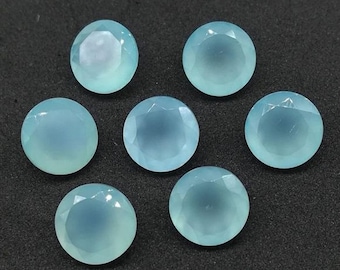Natural Aqua Chalcedony Round Faceted Cut Calibrated Loose Gemstone 6,7,8,9,10,11,12,13,14,15,16,17,18,19,20,21,22,23,24,25mm