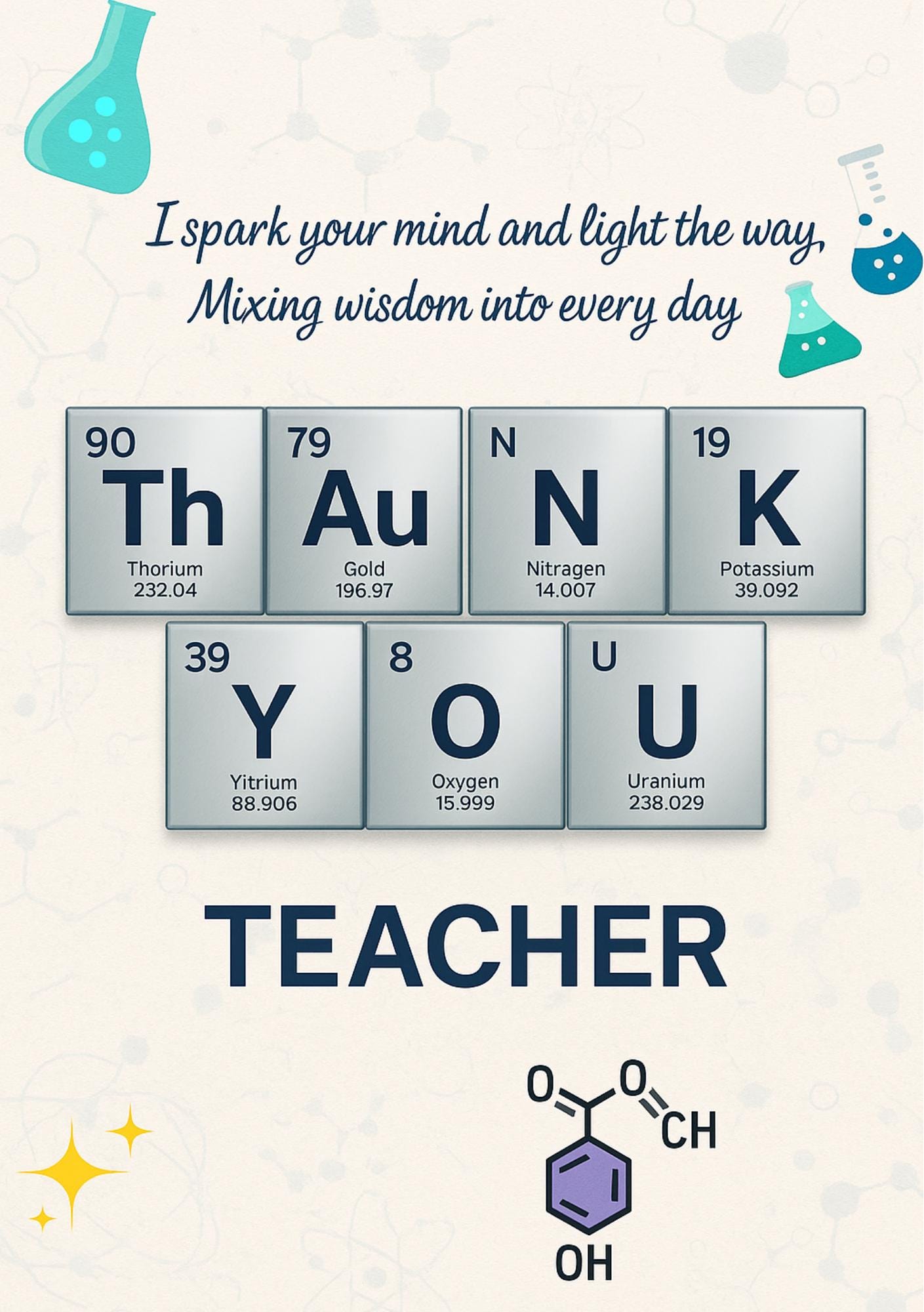 Thanks Science Compound Chemistry Teacher Thank You Card: Science Gift Printable (PDF + PNG ...