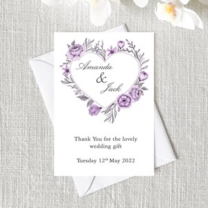 Paquete personalizado de 12 tarjetas de agradecimiento con forma de corazón de boda, incluidos sobres