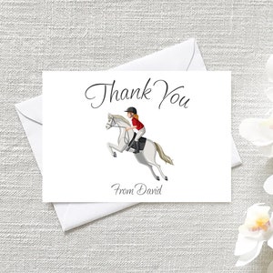 Confezione da 12 biglietti di ringraziamento personalizzati a forma di cavallo con buste bianche