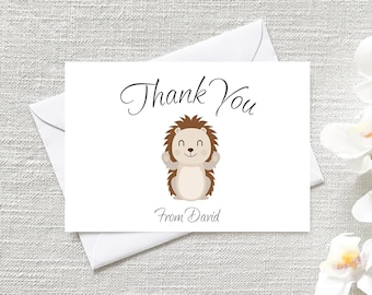 Pack of 12 Personalised Thank You Hedgehog Note Cards With White Envelopes