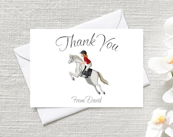 Pack of 12 Personalised Horse Thank You Note Cards With White Envelopes