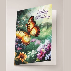 Papillon coloré dans des fleurs de jardin pour soeur, fille ou maman, belles paroles.
