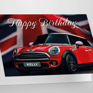 Carte personnalisée joyeux anniversaire BMW MINI Cooper S rouge