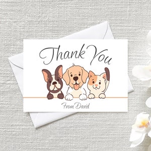 Paquete de 12 tarjetas de notas personalizadas de agradecimiento para perros y gatos con sobres blancos