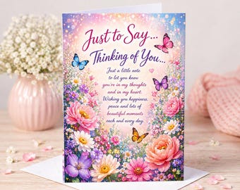 Thinking of You Card A5 – Just to Say Card – Floral Butterfly Greeting Card