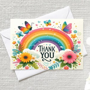 Confezione da 12 biglietti di ringraziamento floreali con farfalle arcobaleno e buste