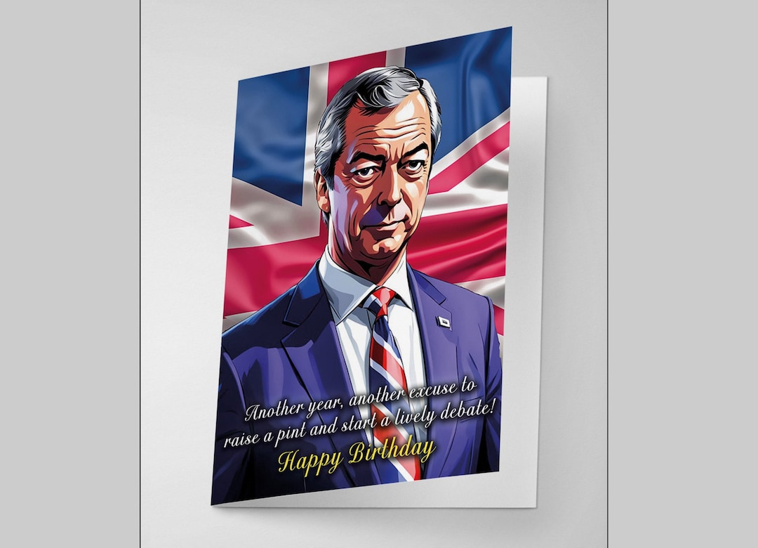 Nigel Farage Birthday Greeting Card With Union Jack Raise a Pint