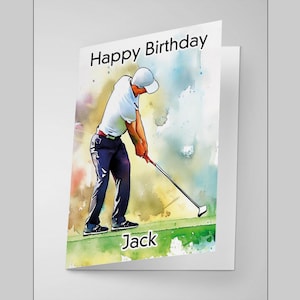 Carte d'anniversaire de golf personnalisée, sport, style aquarelle - avec enveloppe