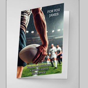 Gepersonaliseerde rugbyverjaardagskaart - aangepaste naam