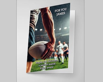 Personalised Rugby Birthday Card - Custom Name