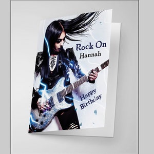 Tarjeta de cumpleaños personalizada con una estrella de rock/heavy metalera ruda