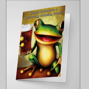 Joyeux anniversaire ! Carte d'anniversaire Grenouille drôle tenant un verre à bière