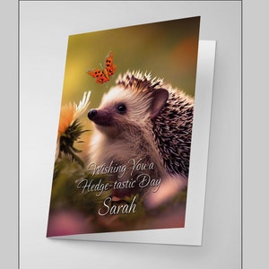Personalisierte Natur, Igel & Schmetterling alles Gute zum Geburtstag Grußkarte