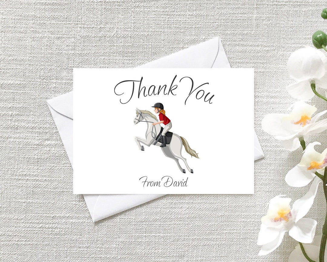 Pack of 12 Personalised Horse Thank You Note Cards With White Envelopes ...
