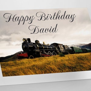 Tarjeta de cumpleaños personalizada de Steam Train con sobre