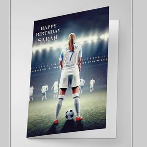 Tarjeta de cumpleaños personalizada de jugadora de fútbol de Inglaterra para niñas: cambia el nombre y la edad