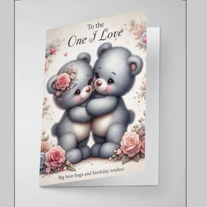 Tarjeta de cumpleaños para la persona que amo: osos abrazados, grandes abrazos de oso y dulce mensaje