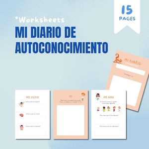 Op de afbeelding: Een set van 15 printbare werkbladen voor kinderen om zelfbewustzijn te leren. De werkbladen bevatten kleurrijke illustraties van kinderen en hebben prompts zoals "Hoe zorg je voor je lichaam?" en "Wat maakt je speciaal?"