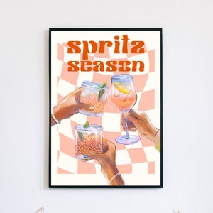 Plakat cyfrowy do druku Aperol Spritz Season, modna sztuka wisząca na ścianie w stylu vintage, modna dekoracja wózka barowego Cheers