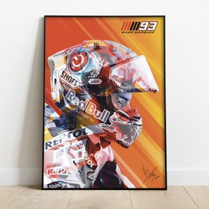 Marc Márquez - Póster de moto y casco - Arte mural - Ilustración - Regalo de cumpleaños - MotoGP