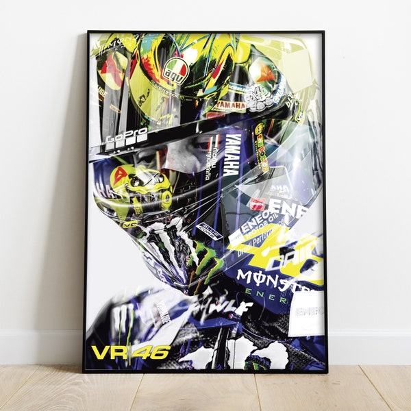 Valentino Rossi Motorbike & Helm Poster Print - Muurkunst - illustratie - Verjaardagscadeau - MotoGP