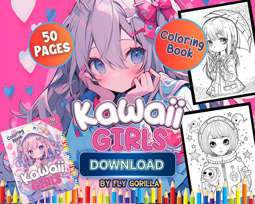 Kawaii Girls Coloring Pages Anime Coloring Pages Digital - Etsy