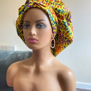 African print non-elastic satin bonnet | Headwrap bonnet | Scrub cap | Adjustable bonnet | Luxury bonnet