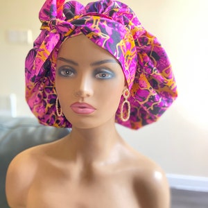 African print non-elastic satin bonnet | Headwrap bonnet | Scrub cap | Adjustable bonnet | Luxury bonnet