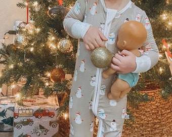 Bunter Schneemann Bambus Strampelanzug