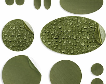 Repair Patches for Down Jackets, Puffer Coats, Waterproof, Self-Adhesive, Pre-Cut, Tear-Cold-Heat-Resistant, Polyester (OLIVE GREEN, 11 Pcs)