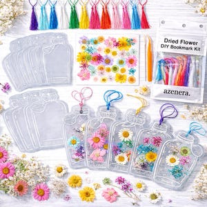 Dried Flower Bookmark DIY Kit - Includes Pressed Flowers, Transparent Bottle Jar Sheets, Tassels, Tweezers, Stickers