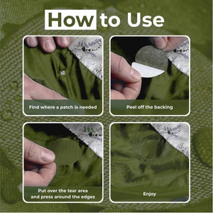 Puffer Jacket Repair Patches (OLIVE, 11 Pieces) Self-Adhesive, Waterproof, Tear-Resistant, Fix Holes in Tents, Shoes, Down Clothing