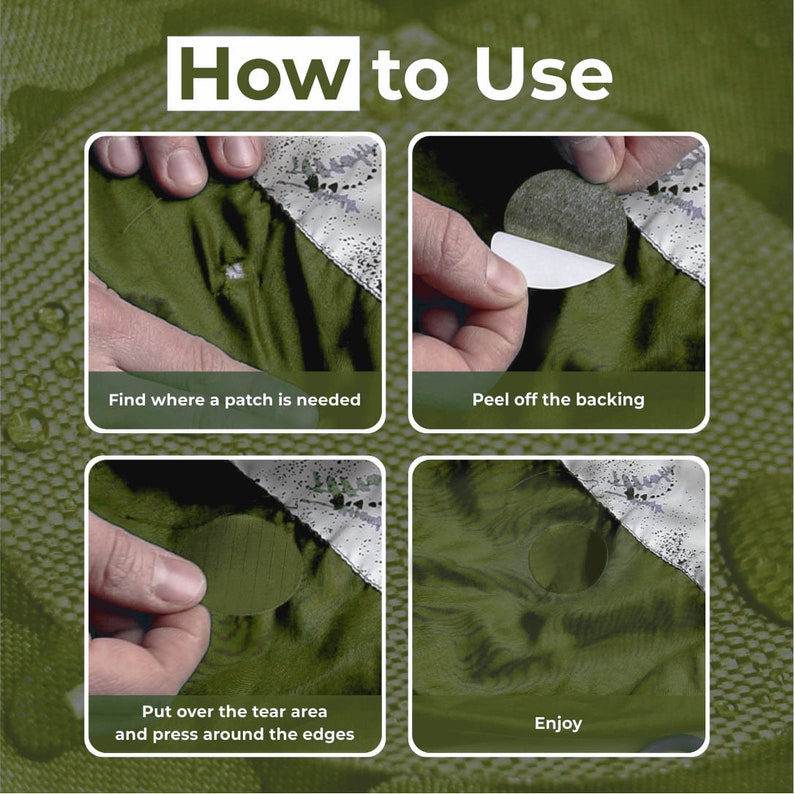 Puffer Jacket Repair Patches (OLIVE, 11 Pieces) Self-Adhesive, Waterproof, Tear-Resistant, Fix Holes in Tents, Shoes, Down Clothing
