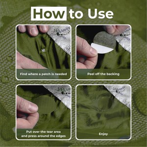 Down Jacket Repair Patches (OLIVE, 11 Pieces) Pre-Cut, Self-Adhesive, Waterproof, Tear-Resistant, Fix Holes in Tents, Puffers, Shoes