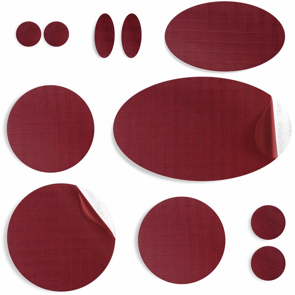 Puffer Jacket Repair Patches (BURGUNDY, 11 Pieces) Self-Adhesive, Waterproof, Tear-Resistant, Fix Holes in Tents, Shoes, Down Clothing