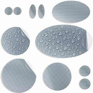 Patches für Daunenjacken (SILBER, 11 Stück) Vorgeschnitten, selbstklebend, wasserdicht, reißfest, reparieren Löcher in Zelten, Polstern, Schuhen