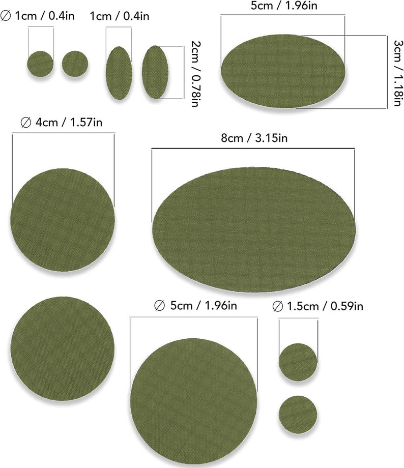 Puffer Jacket Repair Patches (OLIVE, 11 Pieces) Self-Adhesive, Waterproof, Tear-Resistant, Fix Holes in Tents, Shoes, Down Clothing