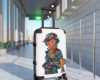 Poke Suitcase, ash suitcase, ash travel, cosplay, vacation accessories, gaming characters, video game lover, gamer gift, kids travel