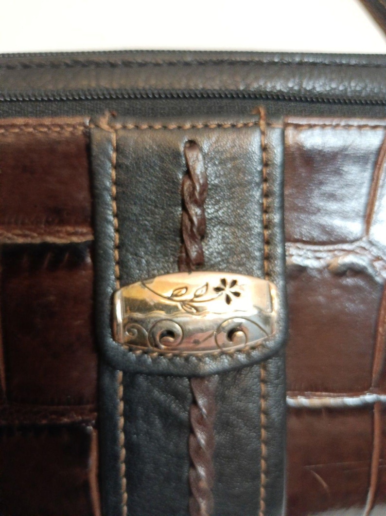 Brighton Braun Croc Geprägte Leder Crossbody Geldbörse Geldbörse Geldbörse Vintage Bild 5