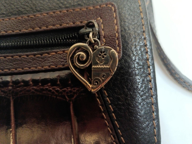 Brighton Braun Croc Geprägte Leder Crossbody Geldbörse Geldbörse Geldbörse Vintage Bild 3