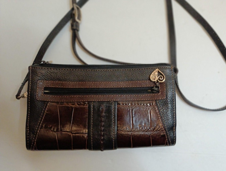 Brighton Braun Croc Geprägte Leder Crossbody Geldbörse Geldbörse Geldbörse Vintage Bild 2