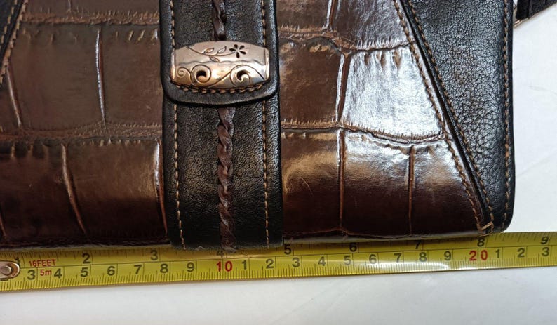 Brighton Braun Croc Geprägte Leder Crossbody Geldbörse Geldbörse Geldbörse Vintage Bild 11