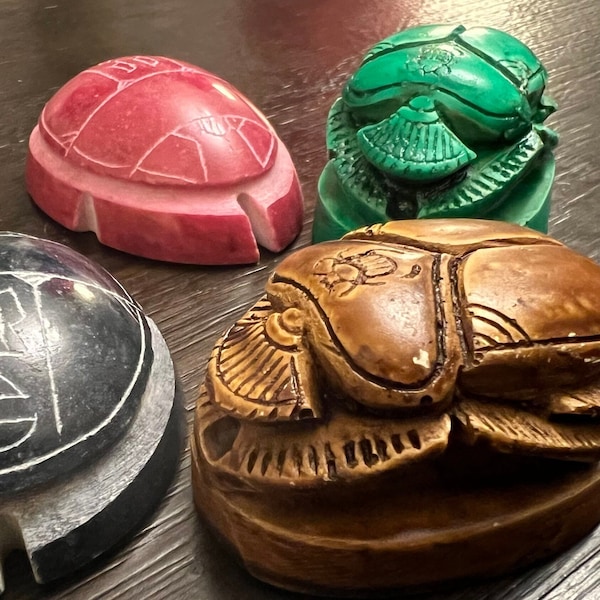 Sacred Scarab - Hand Carved Onyx & Soapstone - Ancient Egyptian Scarab - Amulet for Good Luck and Prosperity