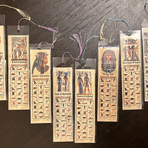 Pharaonic Ancient Egyptian Bookmarks - Handmade in Egypt on Papyrus - Pack of 10 Assorted Bookmarks